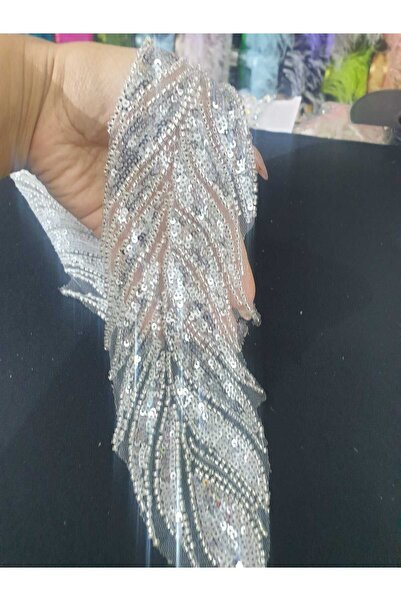 ESRA ŞELEM White Bead and Sequin Embroidered Lace Embroidery Applique Decorative Guipure Accessory 2 Pieces