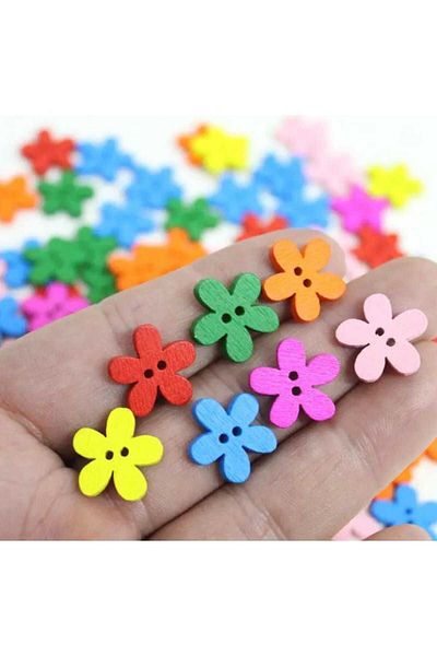 Beyna 1.5 cm Two Holes Mixed Color Flower Button - 1 Pack of 10 Pieces