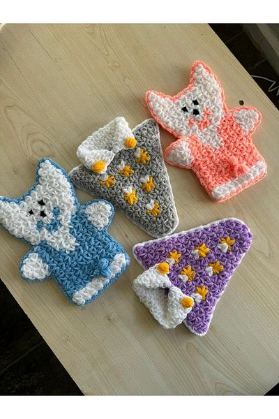 TUTUYA TEXTIL 4 Pieces Mixed Color All Trend Hand Knitted