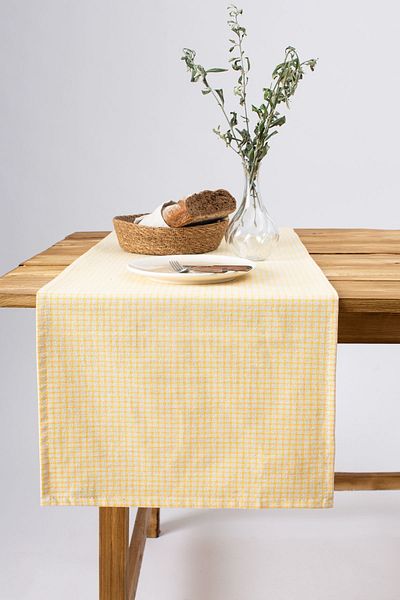 Wellstil Arya |   Linen Piti Checkered Yellow Runner - Picnic Cover 40 X 150 cm