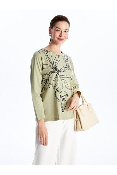 LC Waikiki Hosszú ujjú, nyakú női póló - nyomtatott