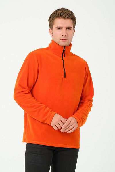 vawensea Men's Half Zippered Stand Collar Non Pilling Fleece Orange