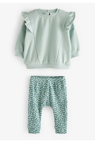 Next Baby Green Cotton Sweatshirt and Bottom Set