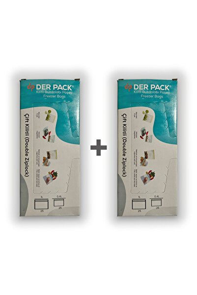 DER PACK 50 كيس ثلاجة بقفل مزدوج - 25 × 0.4 لتر و 25 × 1 لتر (قطعتان)