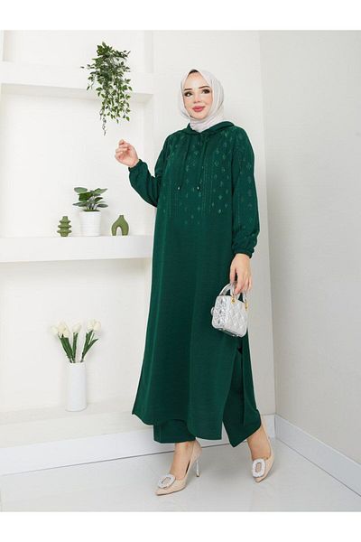 asyadabutik Plus Size Glitter Hooded Seasonal Hijab Trousers Set