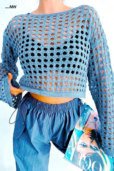 moda mh Crop Top cu mânecă spaniolă - Detaliat găuri