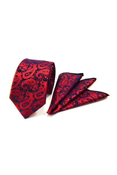 VENCHY ربطة عنق بنمط شال باللون الأزرق الداكن مع منديل