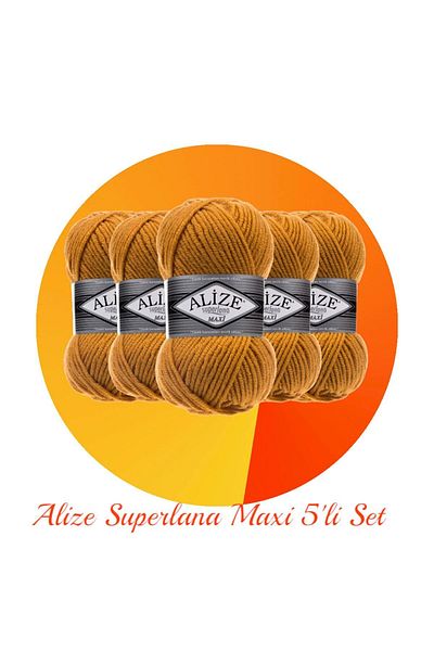 Alize Superlana Maxi Set of 5 Thick Hand Knitting Yarn 02 Saffron