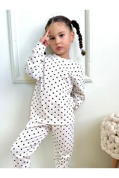 Lolliboomkids Set de pijamale flexibile Polkadot Polkadot pentru fete din twill