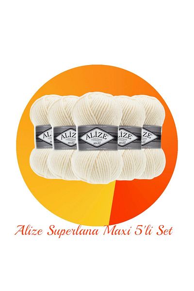 Alize Superlana Maxi Σετ 5 Χοντρό Πλεκτό Σχοινί 01 Κρέμα