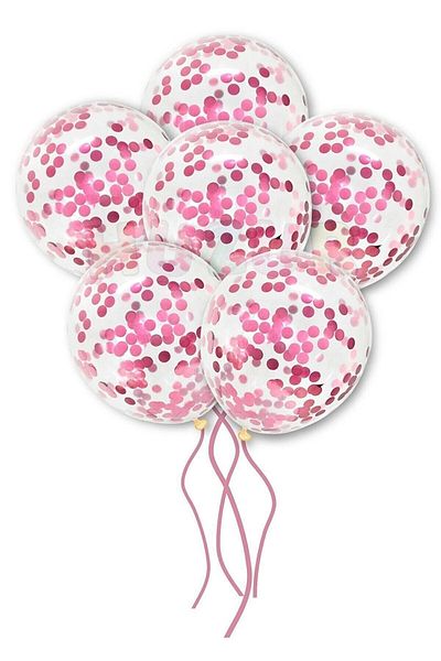 HBK 12" Pink Transparent Balloon with Confetti - Set of 10 Pieces (Pule)