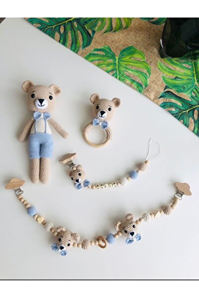 msl masal hobi evi AMİGURUMİ PAPYONLU AYİ 4 LU YENİDOGAN SET