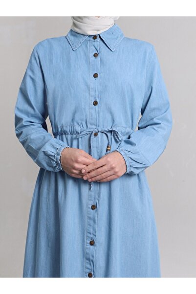 HİJABAYA Τζιν φόρεμα με κορδόνια με κουμπιά από μπούτι
