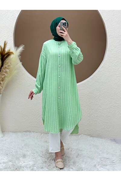 HİJABAYA Striped Long Tunic - Ball Button and Lace Up