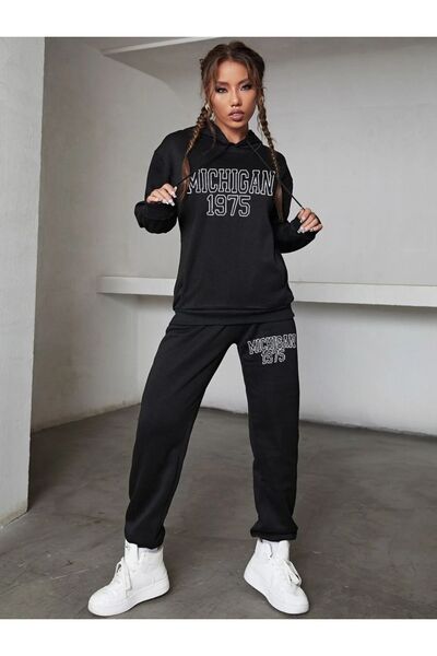 Altamira Γυναικείο σετ με κουκούλα σε μαύρο χρώμα Michigan με στάμπα