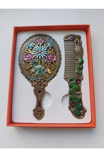 GALATA GIFT Σετ Χτένι Καθρέφτη Δώρου, Λουλουδάτο, Μεταλλικό, 15x12