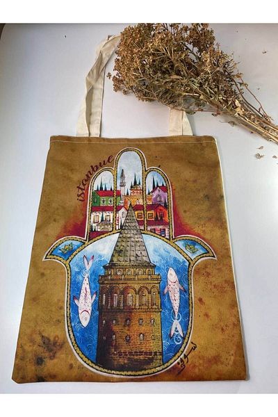 GALATA GIFT Χέρι της Φατίμα, Πύργος Γαλάτας, Καμήλα, Καμβάς τσάντα