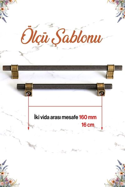 Badem10 Hisar Eskitme Antik Sarı Metal 160 Mm Tırtıklı Desen Mobilya Mutfak Dolap Kulpu Kulbu Kulpları