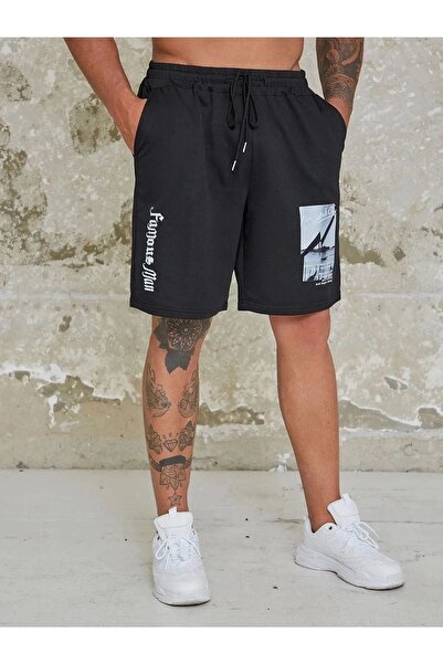Altamira Erkek Siyah Famous Baskılı Şort