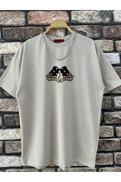 Altamira Ανδρικό μπλουζάκι σε μπεζ χέρι με στάμπα μεγάλου μεγέθους