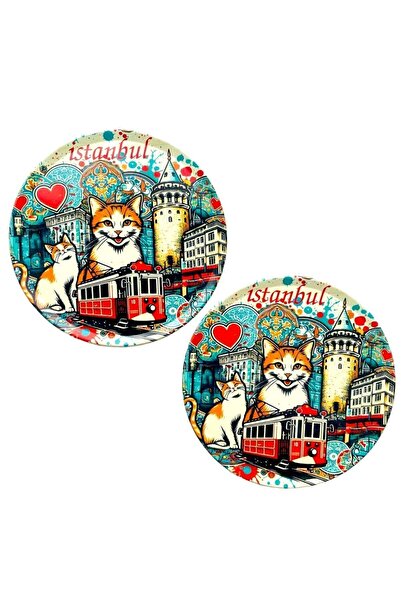 GALATA GIFT قطعتان من الوقايات المزخرفة للقطط من اسطنبول - قاعدة من الفلين، 9 سم