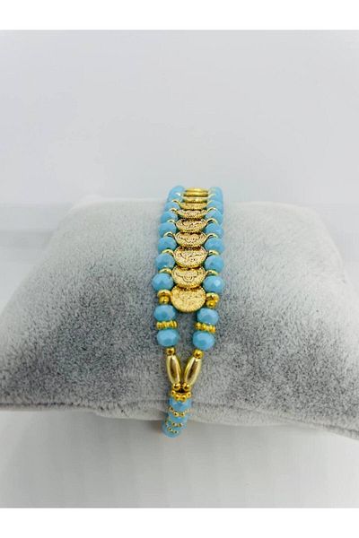 GALATA GIFT Blue Colored, Crystal Beaded, Extension Chain Bracelet