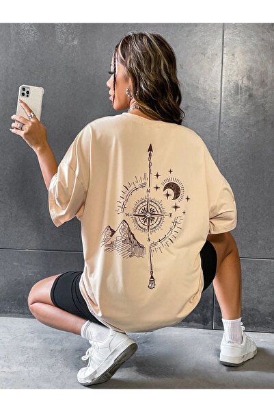 Altamira Μπλουζάκι Unisex Beige Compass Back Printed Oversize