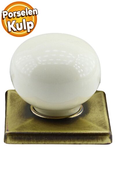 Badem10 Tomurcuk Düğme Krem Eskitme Antik Sarı Porselen Mobilya Mutfak Çekmece Dolap Kulpu Kulbu Kulpları