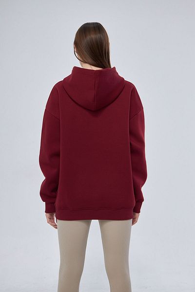 YÜKSEL IŞIK Claret Red Hooded Unisex Basic Sweatshirt - 100% Cotton