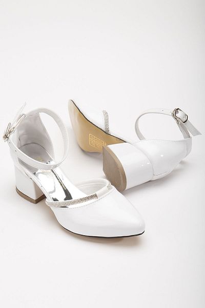 miram shoes حذاء سهرة بناتي من الجلد الأبيض اللامع