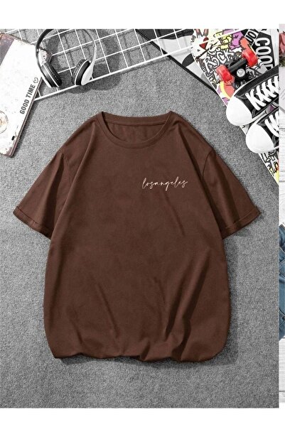 Altamira Γυναικείο μπλουζάκι σε καφέ Los Angeles με στάμπα Oversize Crew Neck