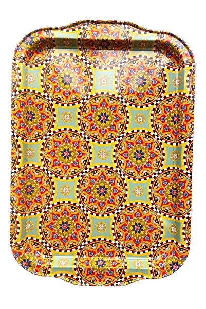 GALATA GIFT صينية شاي وقهوة معدنية - نمط الكليم، عرض أنيق، 32*22 سم، مضادة للخدش والتشويه