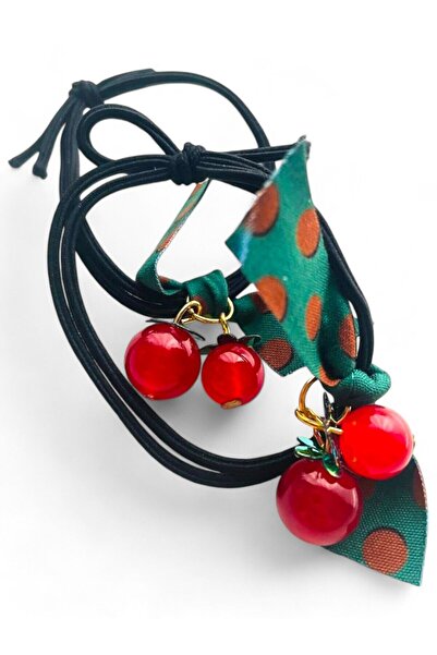 GALATA GIFT Black Leaf Detailed Double Cherry Hair Clip - Tie-Up Clip, Two Pieces Cherry Hair Clip 2