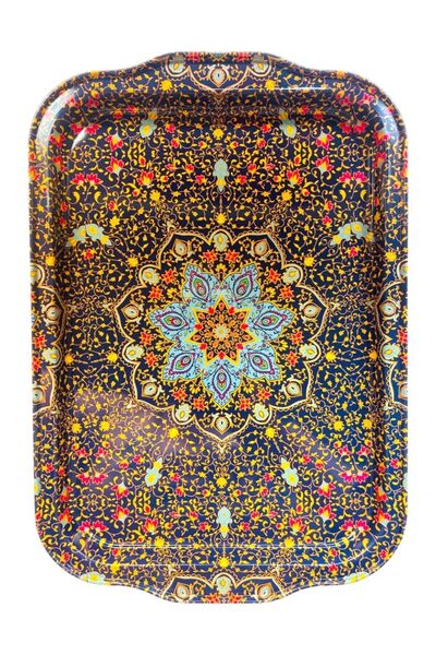 GALATA GIFT Metal Tea and Coffee Tray - Rug Patterned, Stylish Presentation, 32*22cm, Anti-Scratch and Anti-Tarnish