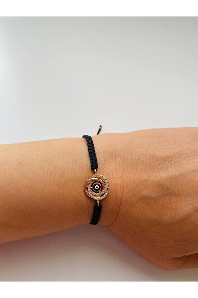 GALATA GIFT Siyah, Nazar Boncuklu Makrome Bileklik, Örgü, Asansörlü Ayarlamal...