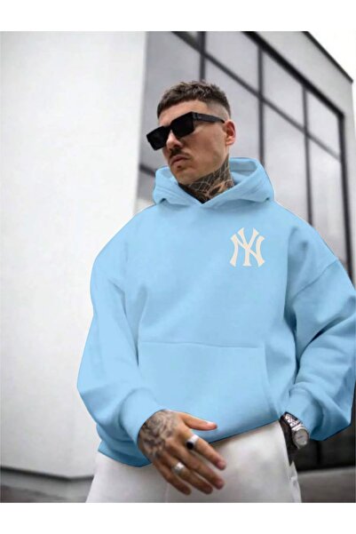Altamira Erkek Bebe Mavi Ön Arka NY Baskılı Kapüşonlu Sweatshirt
