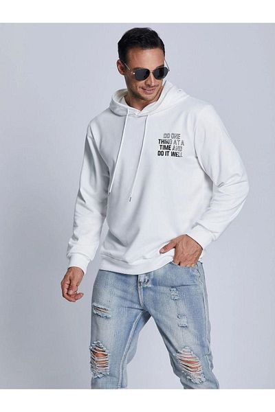 Altamira Unisex White Back Printed Hooded Oversize Sweatshirt