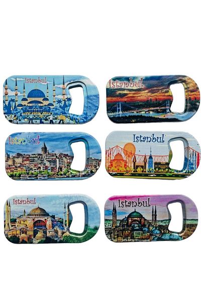 GALATA GIFT 6 deschizători de sticle cu tematică Istanbul și magnet pentru frigider - Deschizător de sifon 9 cm