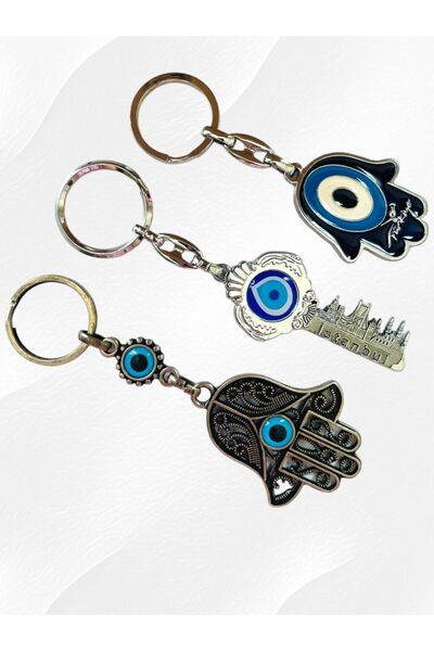 GALATA GIFT Set de 3 brelocuri din metal cu mărgele de ochi rău - cadou robust pentru casă, birou, loc de muncă