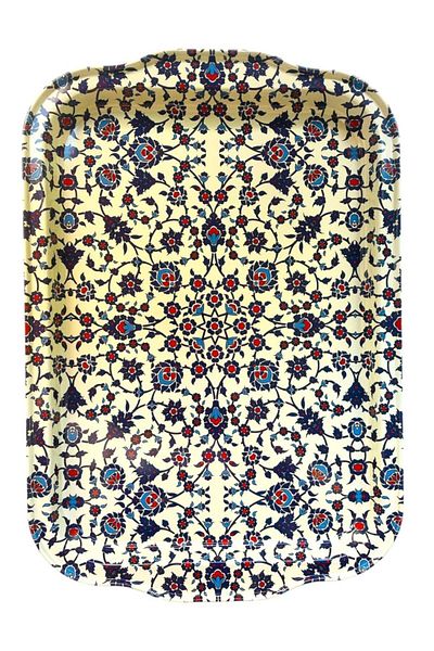 GALATA GIFT 32*22cm Metal Tea Tray - Rug Patterned Stylish Presentation Tray