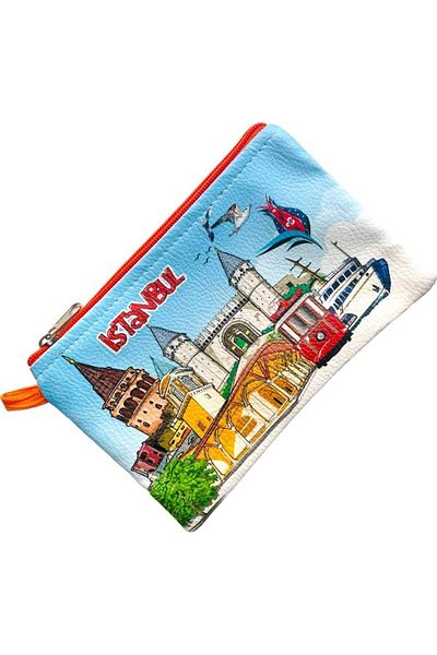 GALATA GIFT Portofel de damă elegant cu fermoar de mărime medie - un singur compartiment, robust, mărgele de ochi rău, Istanbul 18*12cm