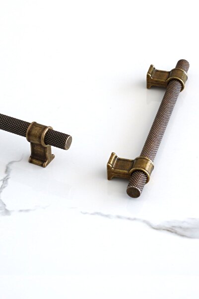 Badem10 Hisar Eskitme Antik Sarı Metal 160 Mm Tırtıklı Desen Mobilya Mutfak Dolap Kulpu Kulbu Kulpları