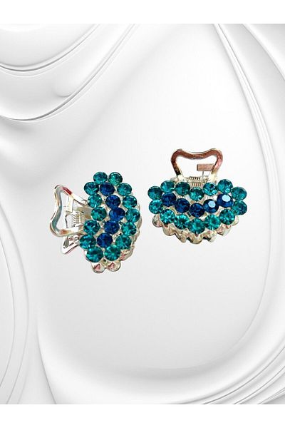 GALATA GIFT Agrafă de păr albastru auriu roz, piatră de zircon în formă de inimă, agrafă de 2,5 cm