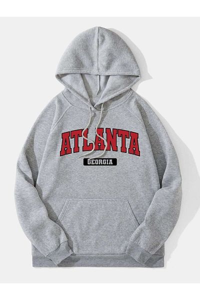 Altamira Unisex Gray Atalanta Printed Oversize Hooded Sweatshirt