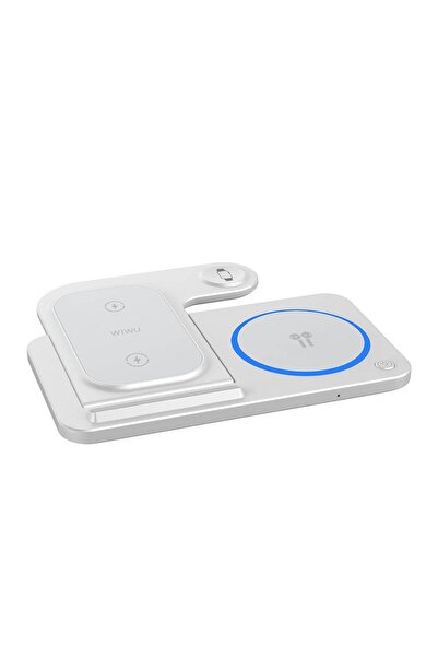 WIWU Kablosuz Şarj Standı Wiwu Wi-W020 3in1 Katlanabilir Hızlı Şarj Akıllı Saat&Telefon&Kulaklık Beyaz