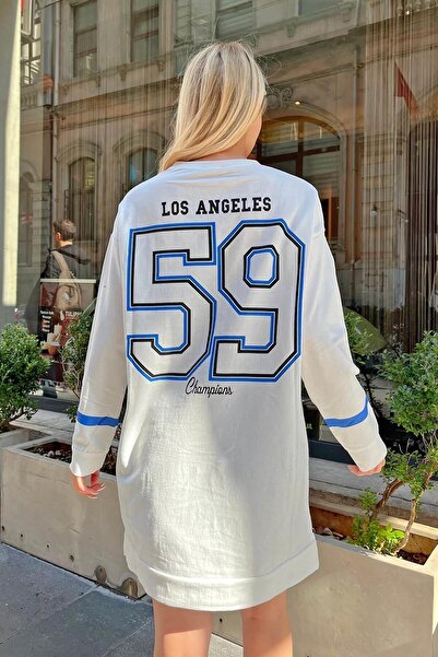 Swist Hanorac oversize pentru femei Los 59 alb cu imprimeu față-spate