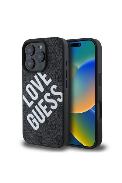 Guess iPhone 16 Pro Uyumlu Kılıf Guess  Lisanslı Bi Love Guess Kapak Siyah
