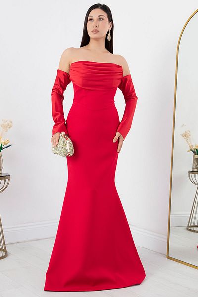 PULLIMM Rochie fără bretele din satin cu mâneci lungi - ECR5361