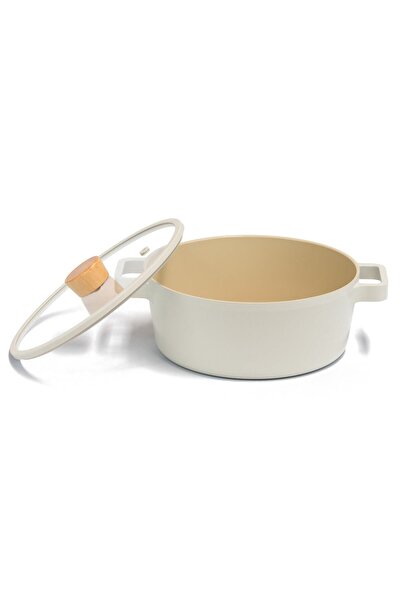 NEOFLAM Fika Glass Lid Cast Iron 8 Piece Pot Pan Set Beige22dr24sığ26tava18sos28tava