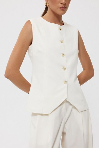 Seda Yalçın Atelier Premium Ecru Vest - Front Stitching Detail